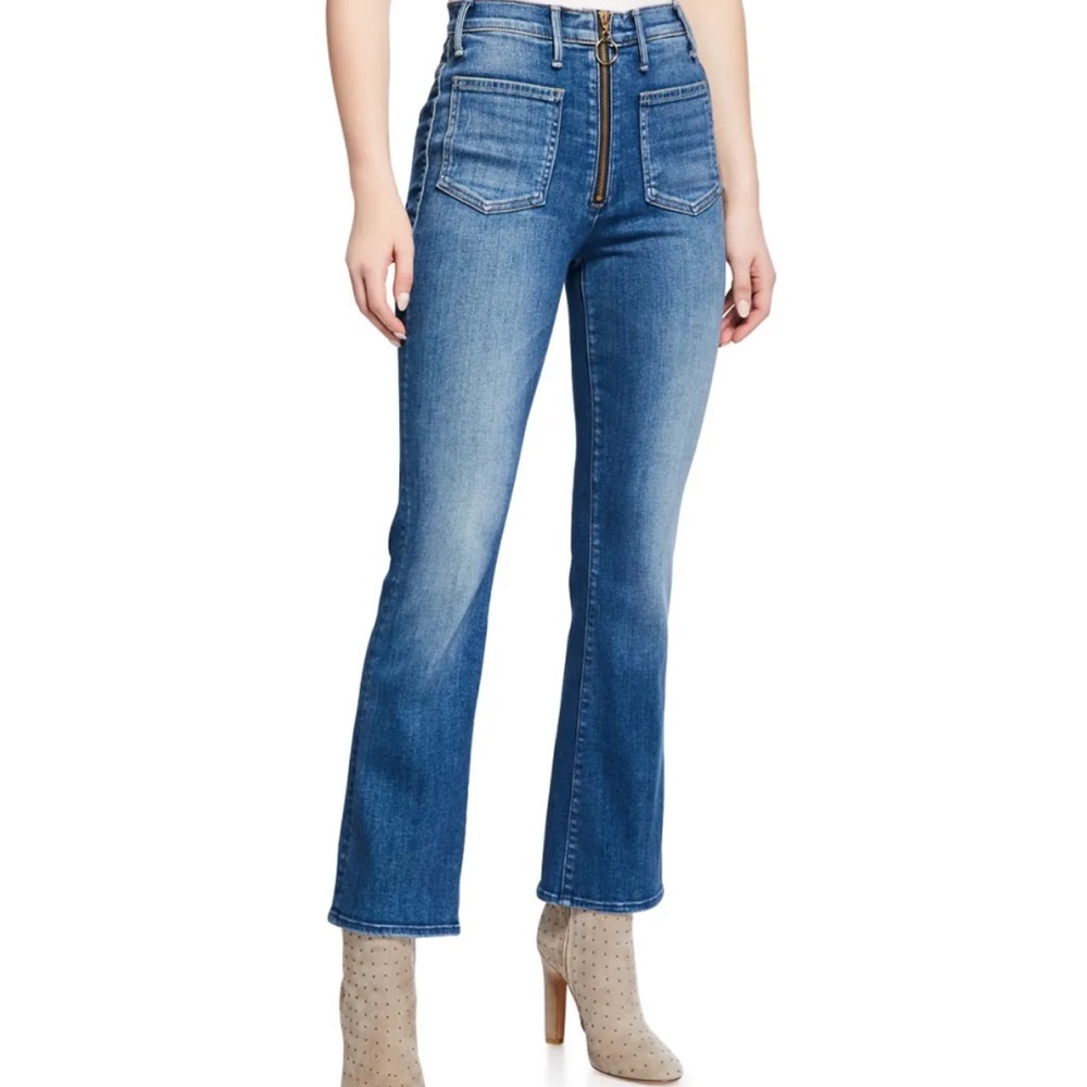 Mother Cropped Bootcut Zip-Front Jeans